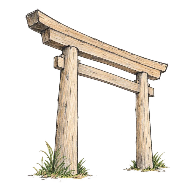 鳥居主題素描風卡通插圖