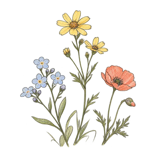 花卉主題素描風卡通插圖