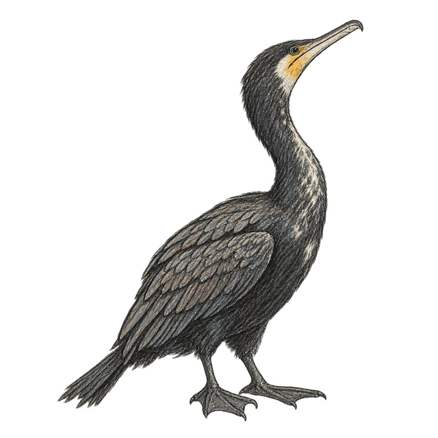 鵜鳥主題素描風卡通插圖