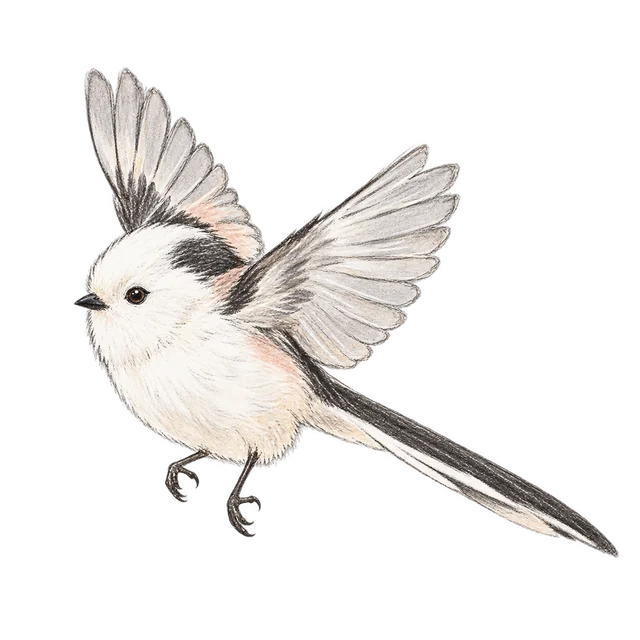 長尾山雀主題素描風卡通插圖